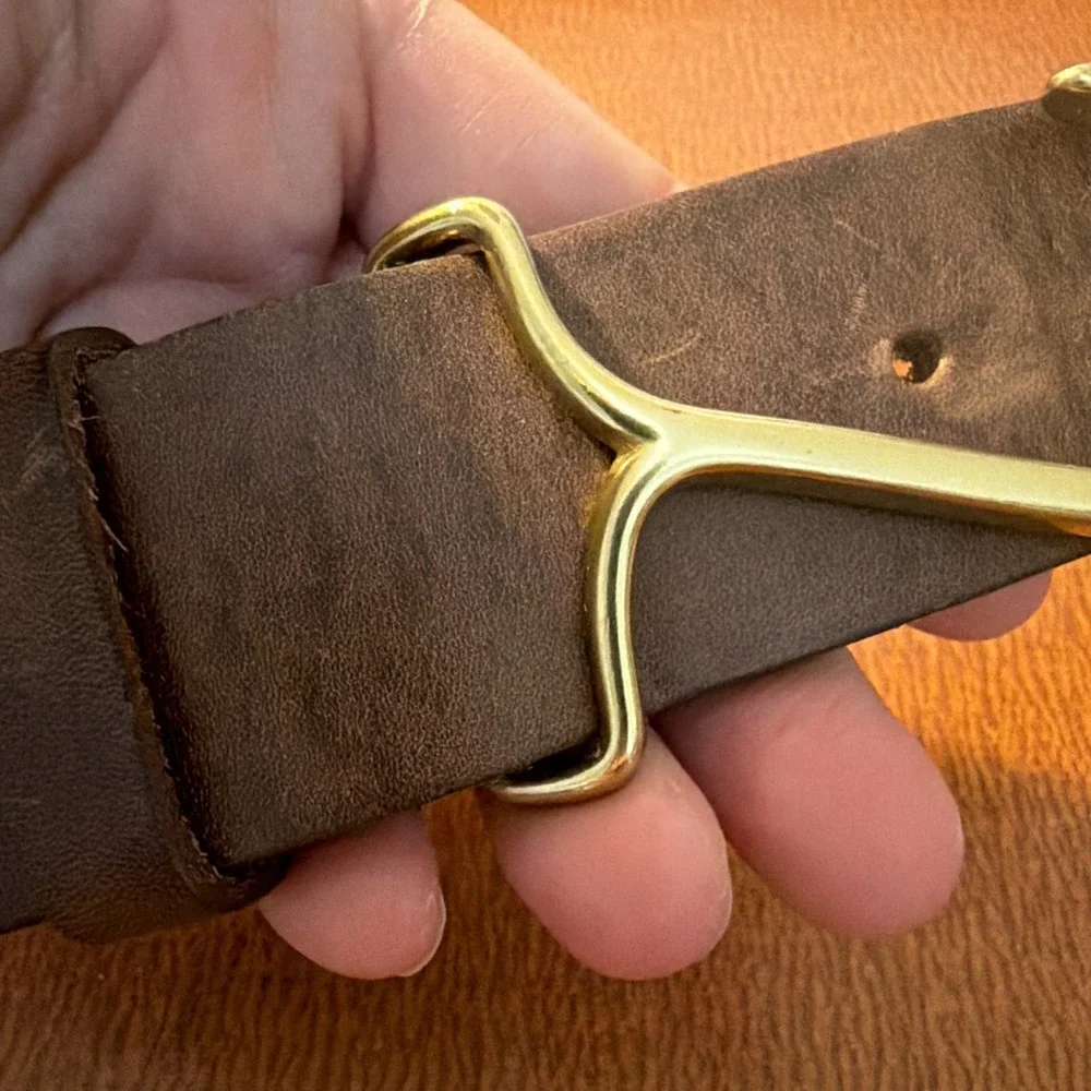 Leather Brass Fish Hook Belt Measures 38
